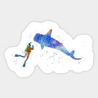 Scuba diver, blue whale shark Sticker